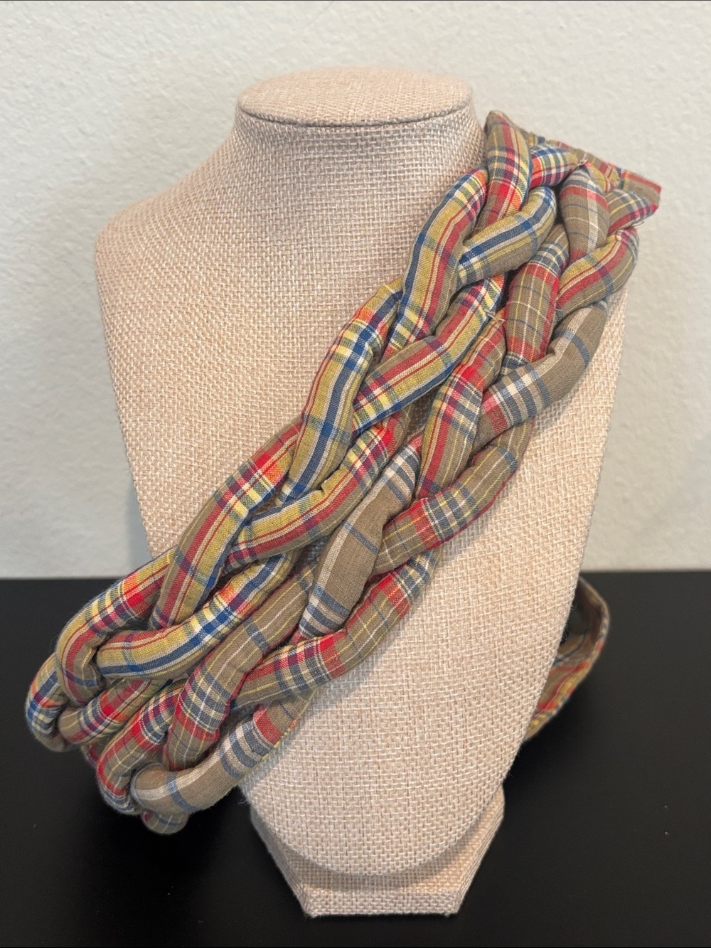 Vintage A. Taylor 1980s Braided Plaid Fabric Belt | 36” Adjustable Tartan Cinch